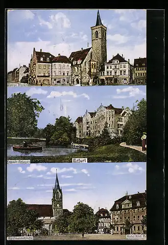 AK Erfurt, Kaufmannskirche mit Hotel Röm. Kaiser, Wenige, Markt mit Kirche