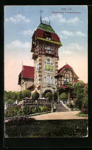 AK Hof i. B., Restaurant Theresienstein mit Anlagen