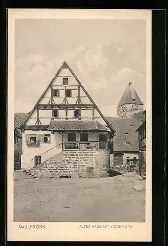 AK Maulbronn, altes Haus mit dem Hexenturm