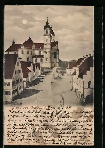 AK Ottobeuren, Strassenpartie mit Basilika