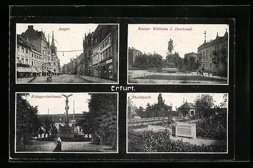 AK Erfurt, Kriegerdenkmal, Stadtpark u. Kaiser Wilhelm I. Denkmal