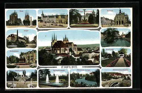 AK Erfurt, Dom, Hohenzollernbrücke und Kaiserplatz