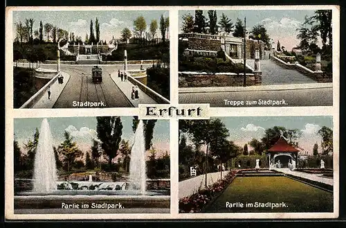 AK Erfurt, Treppe zum Stadtpark, Partie im Stadtpark