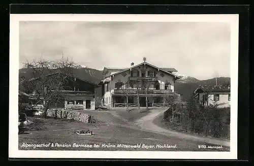 AK Barmsee b. Krünn /Mittenwald, Alpengasthof und Pension Barmsee
