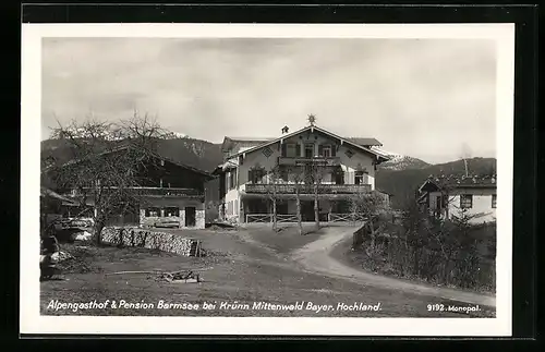 AK Barmsee b. Krünn /Mittenwald, Alpengasthof und Pension Barmsee