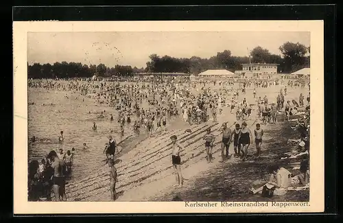 AK Karlsruhe, Der Rheinbadestrand Rappenwört