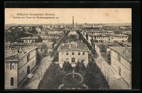 AK Nürnberg, Blick auf das Städtische Krankenhaus vom Turm des Verwaltungsgebäudes