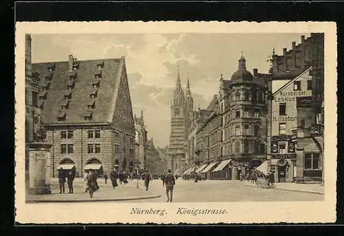 AK Nürnberg, Königsstrasse mit Geschäft für Nürnberger Lebkuchen und Litfasssäule
