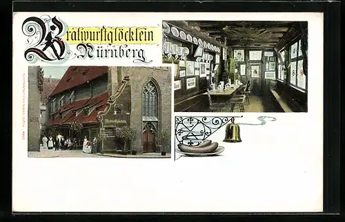 AK Nürnberg, Gasthaus Bratwurstglöcklein, Innenansicht