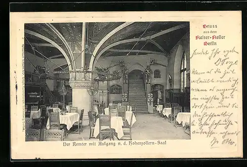 AK Berlin, Gasthaus Kaiser-Keller, Der Remter mit Aufgang nach dem Hohenzollern-Saal