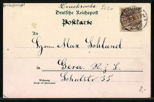 Lithographie Erfurt, Post, Luther-Denkmal, Ortsansicht