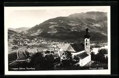AK Tschagguns-Schruns /Vorarlberg, Ortsansicht mit Kirche
