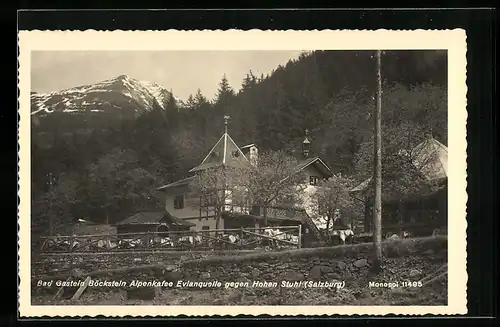 AK Bad Gastein, Alpencafé Evianquelle gegen Hohen Stuhl