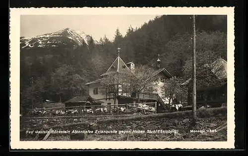 AK Bad Gastein /Böckstein, Alpenkaffee Evianquelle gegen Hohen Stuhl