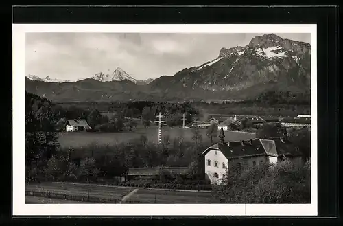 AK Glasenbach, Ortsansicht mit Watzmann und Untersberg