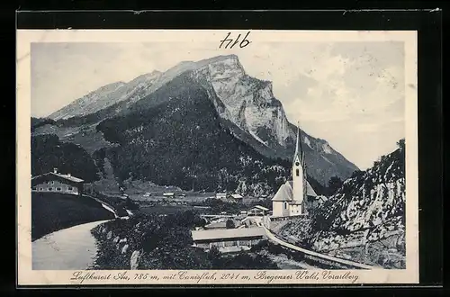 AK Au /Bregenzer Wald /Vorarlberg, Ortspartie mit Kirche und Canisfluh