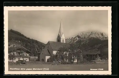 AK Hochfilzen, Ortspartie mit Kirche gegen Marchend