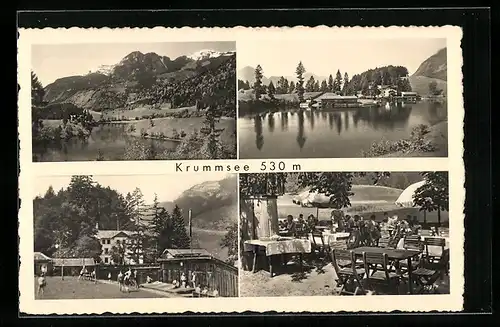 AK Kramsach-Achenrain, Gaststätte Krummsee mit Garten und Sportplatz, Seepartie