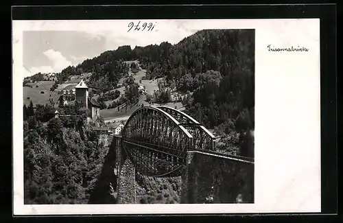 AK Tobadill, Trisannabrücke und Schloss Wiesberg aus der Vogelschau