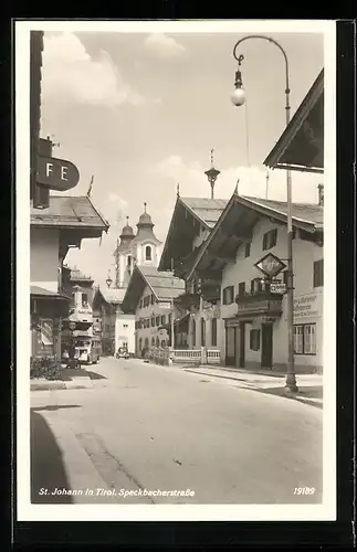 AK St. Johann, Speckbacherstrasse mit Hotel und Geschäften