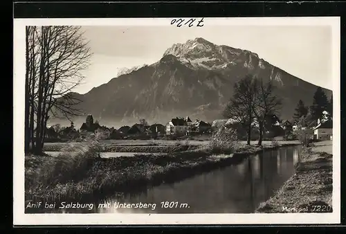 AK Anif, Blick vom Fluss zum Untersberg