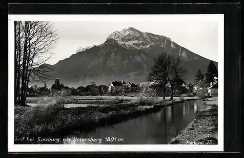 AK Anif, Blick vom Fluss zum Untersberg