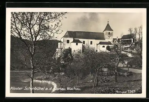 AK Schönbühel a. d. Donau, Wachau, Blick auf das Kloster mit Baumreihe