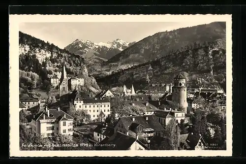 AK Feldkirch, Ortsansicht von oben mit Gurtisspitze