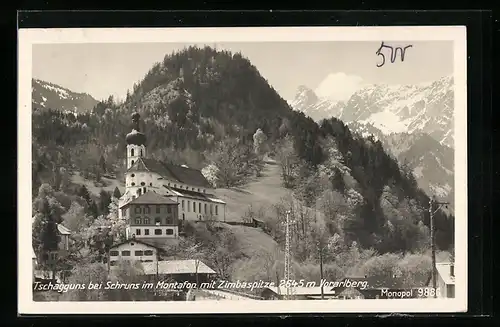 AK Tschagguns b. Schruns /Montafon, Kirche mit Zimbaspitze