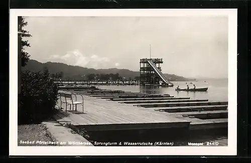 AK Pörtschach a. Wörthersee, Sprungturm und Wasserrutsche