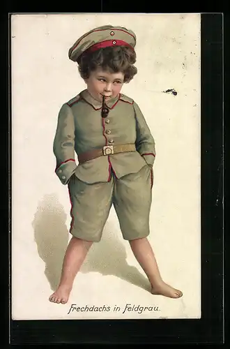Künstler-AK Frechdachs in Feldgrau, Kinder Kriegspropaganda