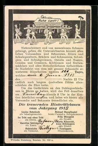 Künstler-AK Ruhe sanft!, Reserve Jahrgang 1913