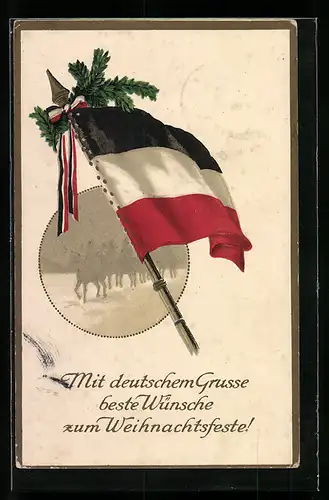 Künstler-AK Deutsche Reichsfahne mit Tannenzweig
