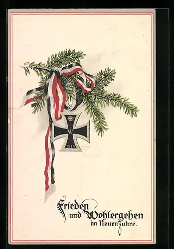 Künstler-AK Eisernes Kreuz mit Tannenzweig - Weihnachtsgruss