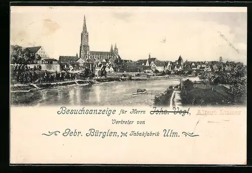 AK Ulm, Stadtpanorama mit Fluss