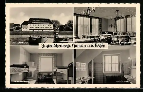 AK Hameln, Jugendherberge, Schlafraum, Waschraum, Speisesaal