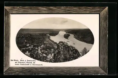 AK Honnef, Blick vom Drachenfels auf Rhöndorf, Honnef, Grafenwerth u. Nonnenwerth