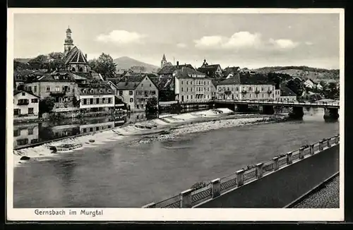 AK Gernsbach im Murgtal, Panorama mit Flusslauf