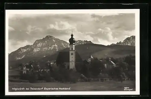 AK Höglwörth bei Teisendorf, Kirche mit Bergen im Hintergrund