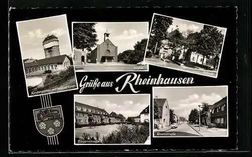 AK Rheinhausen, Kindergarten mit Wasserturm, Kirche, Schule
