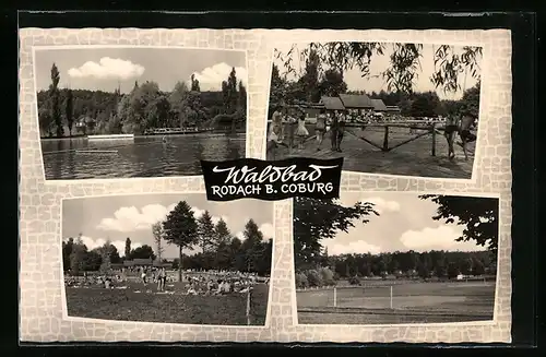 AK Rodach b. Coburg, Waldbad mit Badegästen