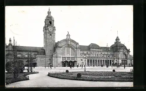 AK Wiesbaden, Hauptbahnhof von den Anlagen aus gesehen