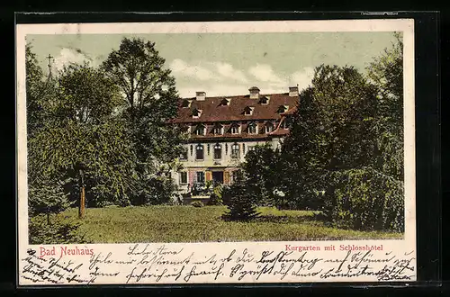 AK Bad Neuhaus, Kurgarten mit Schlosshotel