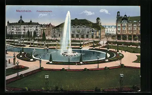 AK Mannheim, Springbrunnen am Friedrichsplatz