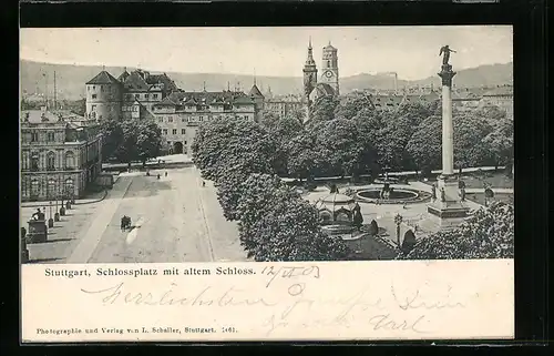 AK Stuttgart, Schlossplatz mit altem Schloss