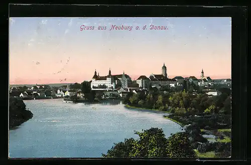 AK Neuburg a. d. Donau, Ortsansicht bei Dämmerung