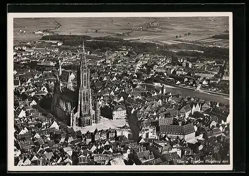 AK Ulm a. D., Ortsansicht vom Flugzeug aus mit Münster