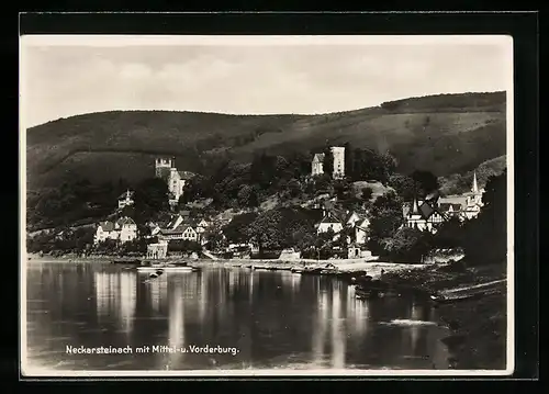 AK Neckarsteinach, Ortsansicht mit Mittel- u. Vorderburg