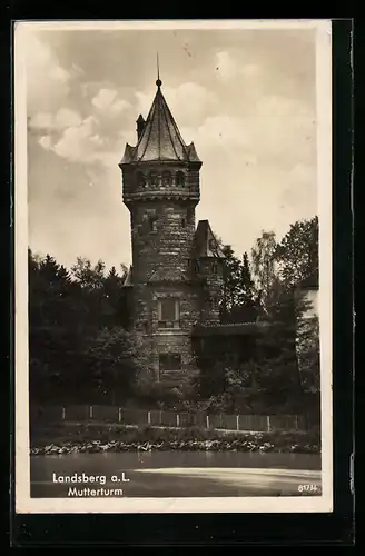 AK Landsberg a. L., Mutterturm, vom Wasser gesehen