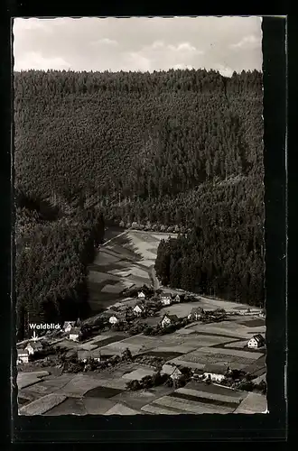 AK Schönegründ bei Freudenstadt /Schwarzw., Gesamtansicht mit Pension Waldblick aus der Vogelschau